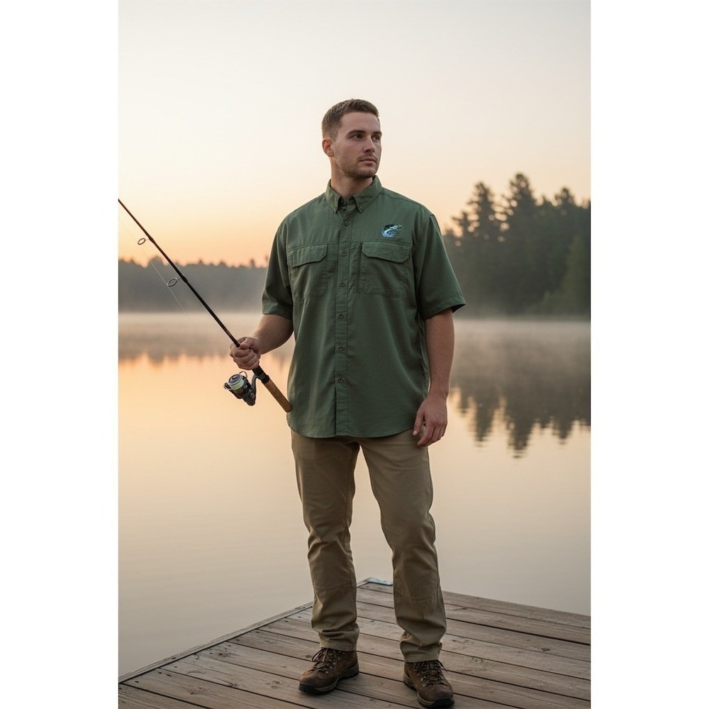 RedHead Brand Fishing Shirt Mens 2XL Olive Green Button-Up s/s ripstop outdoor